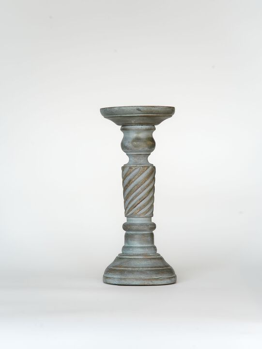 Traditional Antique Dusk Eco-friendly Handmade Mango Wood Set Of One 12" Pillar Candle Holder BBH Homes