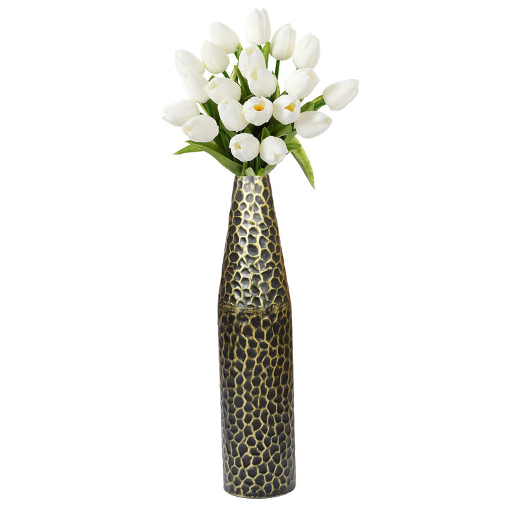 Hammered Metal Decorative Centerpiece Flower Table Vase Two Tone Black and Gold 20 Inch
