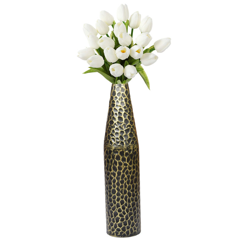Hammered Metal Decorative Centerpiece Flower Table Vase Two Tone Black and Gold 20 Inch