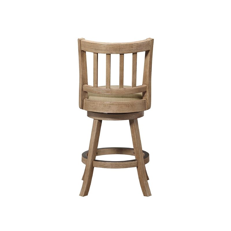 Adam 24 Inch Solid Wood Swivel Counter Stool, Slatted Back, Oat Brown-Benzara