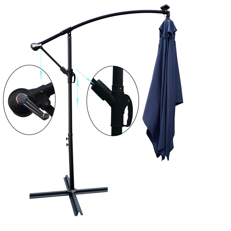 Solar Powered LED Patio Umbrella, 8 Ribs, Crank and Cross Base