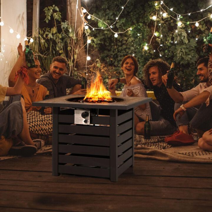 Hivvago Square Propane Fire Pit Table with Lava Rocks and Rain Cover