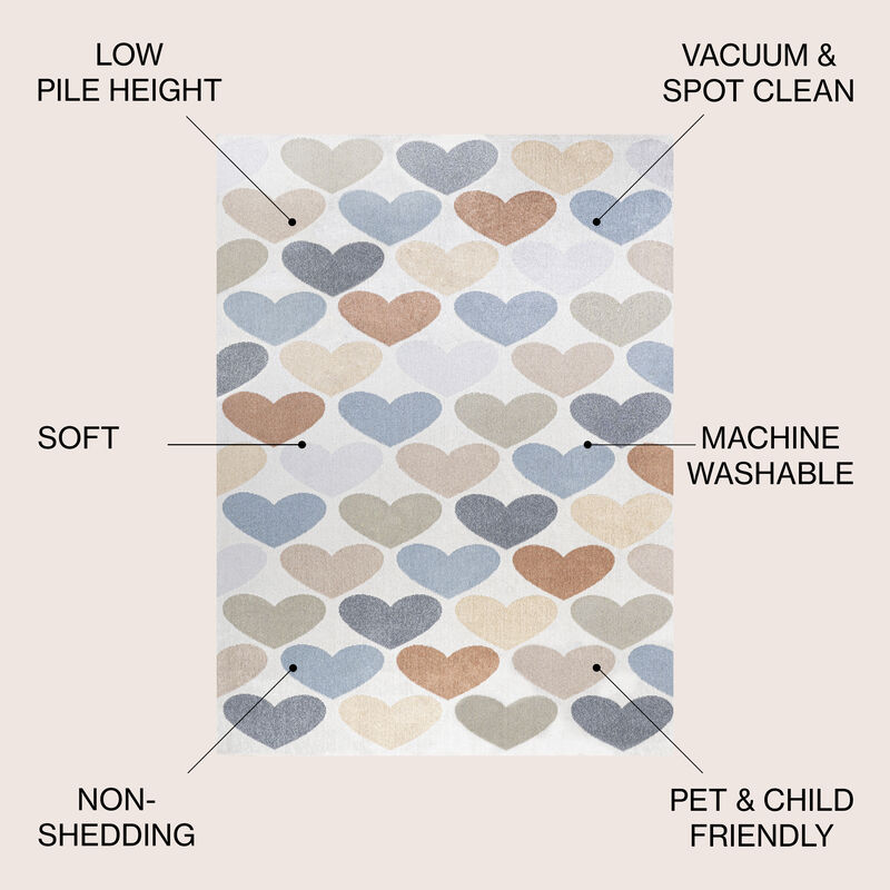 Dila Modern Hearts Geometric Machine Washable Area Rug