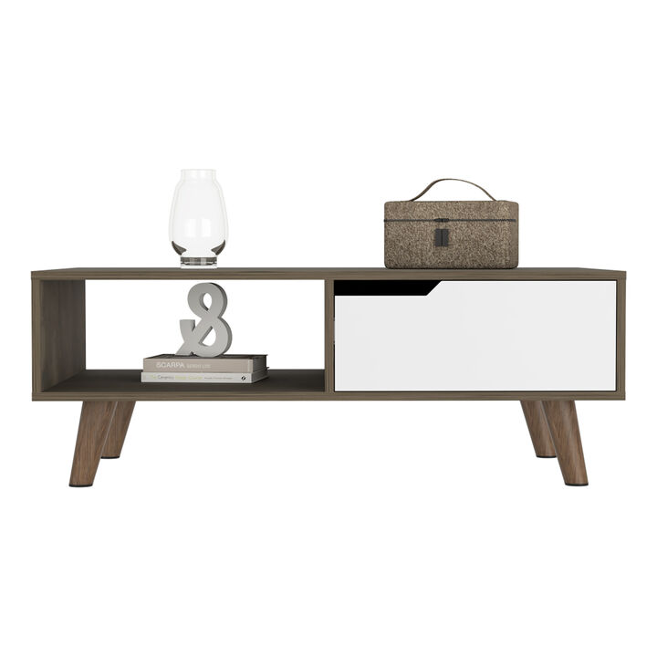 DEPOT E-SHOP Kobe Coffee Table 2.0 , One Open Shelf, One Drawer, Dark Brown/White