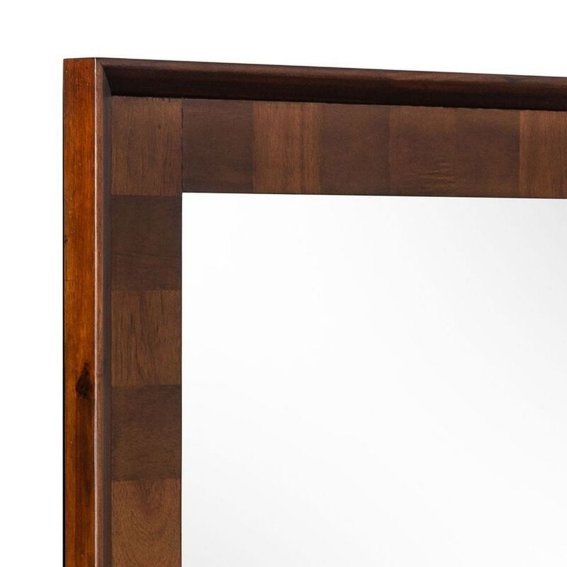 Cid 43 Inch Modern Wall Mirror, Molded Frame, Dark Dual Tone Brown-Benzara