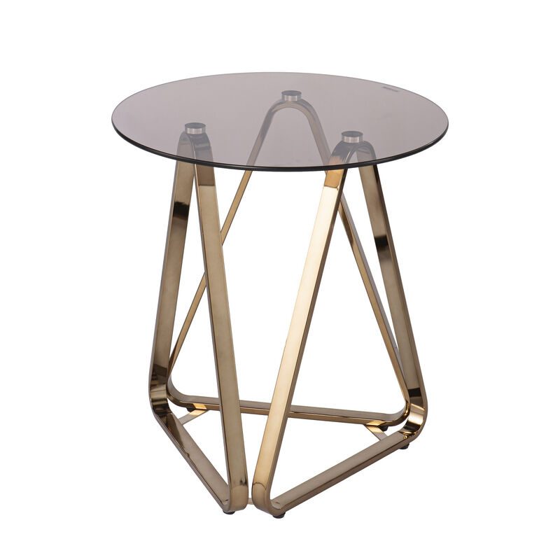 24"" Champagne Glass And Iron Round End Table