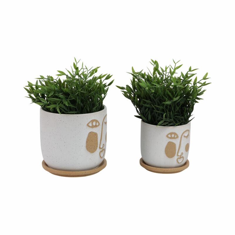 Funky Face Planter with Saucer Set
