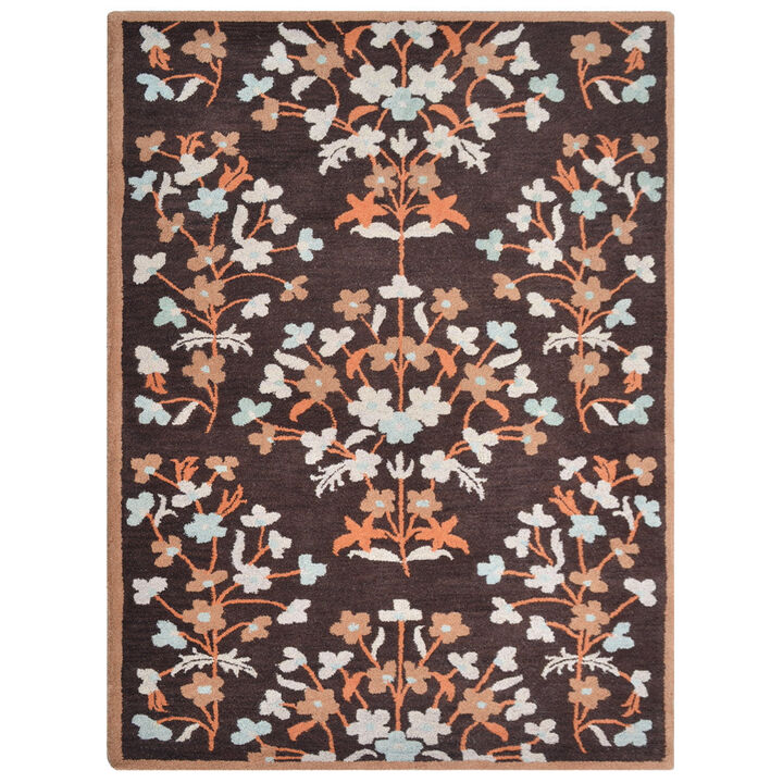 RUGSOTIC CARPETS HAND TUFTED WOOL ECO-FRIENDLY AREA RUGS  - 9'x12', Rectangle Shape, Brown, Floral Modern Design, High Pile Thick Handmade Anti Skid Area Rugs for Living Room, Bed Room (K00228)