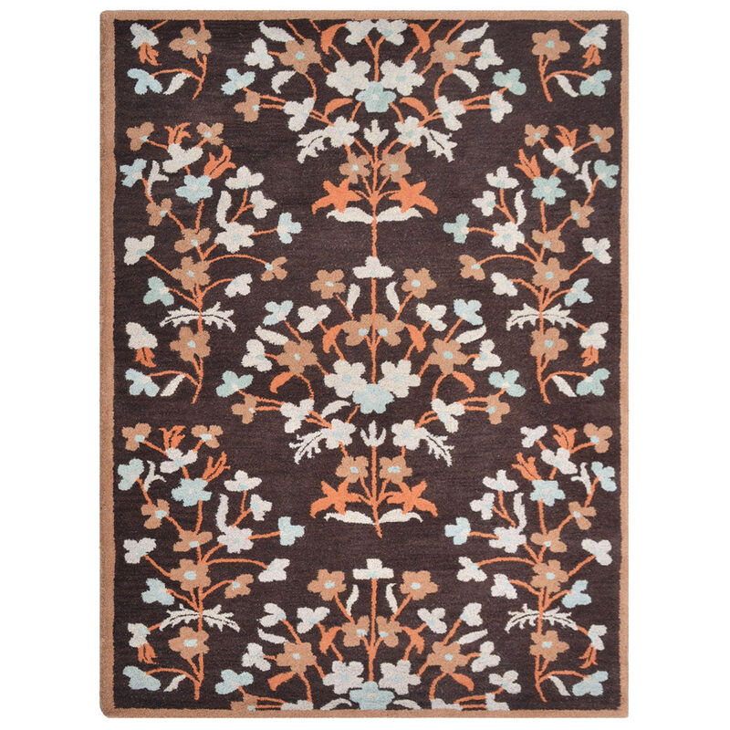 RUGSOTIC CARPETS HAND TUFTED WOOL ECO-FRIENDLY AREA RUGS  - 9'x12', Rectangle Shape, Brown, Floral Modern Design, High Pile Thick Handmade Anti Skid Area Rugs for Living Room, Bed Room (K00228)
