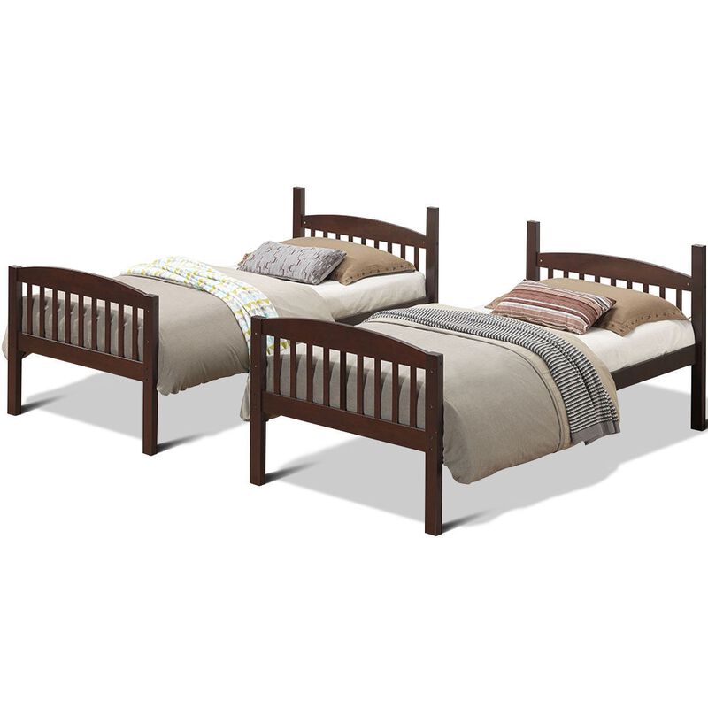Hardwood Twin Bunk Bed Frames with Inclined Ladder and Safety Guardrails