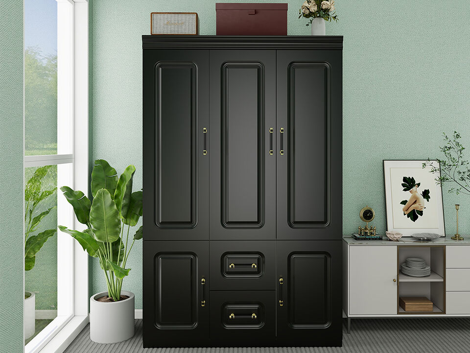 71" H Closet with Doors Black Wooden Armoire Wardrobe Closet with Clothes Storage Closet Bedroom Armoires Wardrobe with Storage Closet Cabinet with Hanging Rod Shelf 2 Drawers, 3 Doors Black 20.6"D x 47.5"W x 71"H