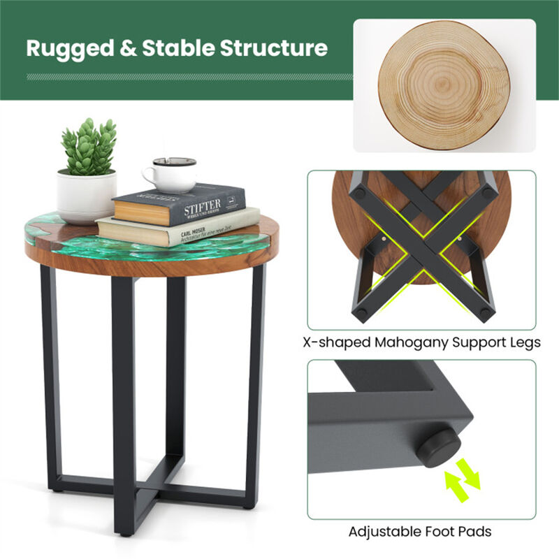 Round End Table with Epoxy Top Stylish & Durable for Indoor and Outdoor Use