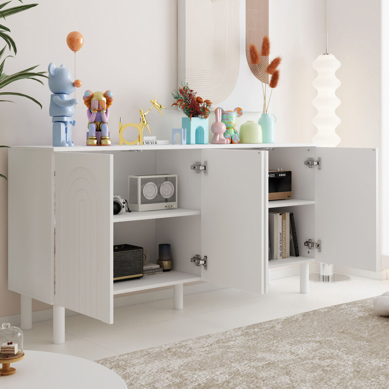 63.2 in. W White Rectangle Wood Console Table Entryway Table Hallway Living Room with Adjustable Shelves, Pop-up Doors