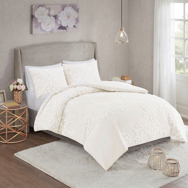 Gracie Mills Anita 3-Piece Tufted Cotton Chenille Floral Duvet Cover Set