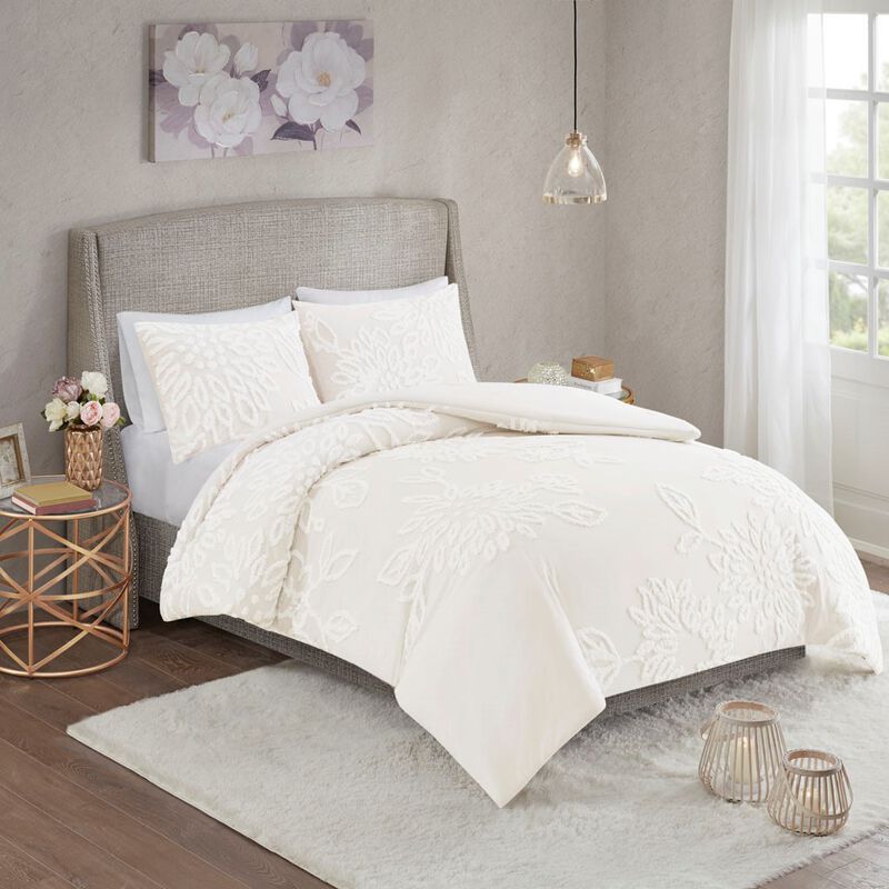 Gracie Mills Anita 3-Piece Tufted Cotton Chenille Floral Duvet Cover Set