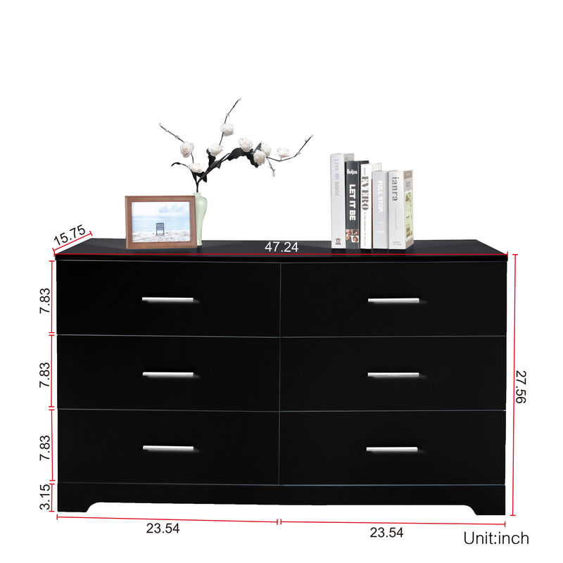 Wide 6-Drawer Dresser, Bedroom Storage Cabinet for Clothes & Essentials
