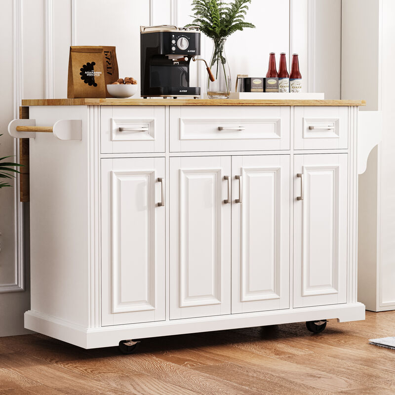 Merax Kitchen Island with Rubber Wood Drop Leaf