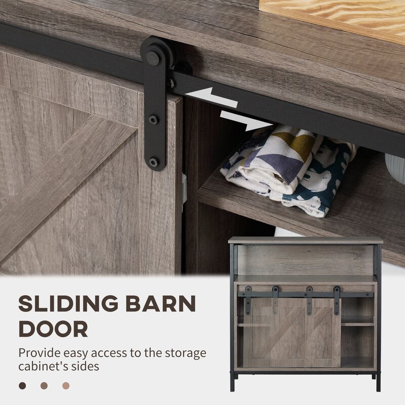 Gray Farmhouse Buffet: Sliding Barn Door Cabinet with Shelf
