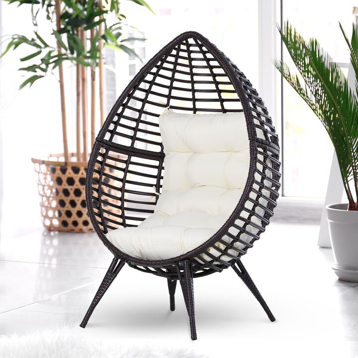 Brown Outdoor Nest: Teardrop Rattan Lounge Chair with Cushion