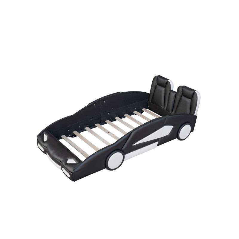 Twin Size Race Car-Shaped Platform Bed With Wheels