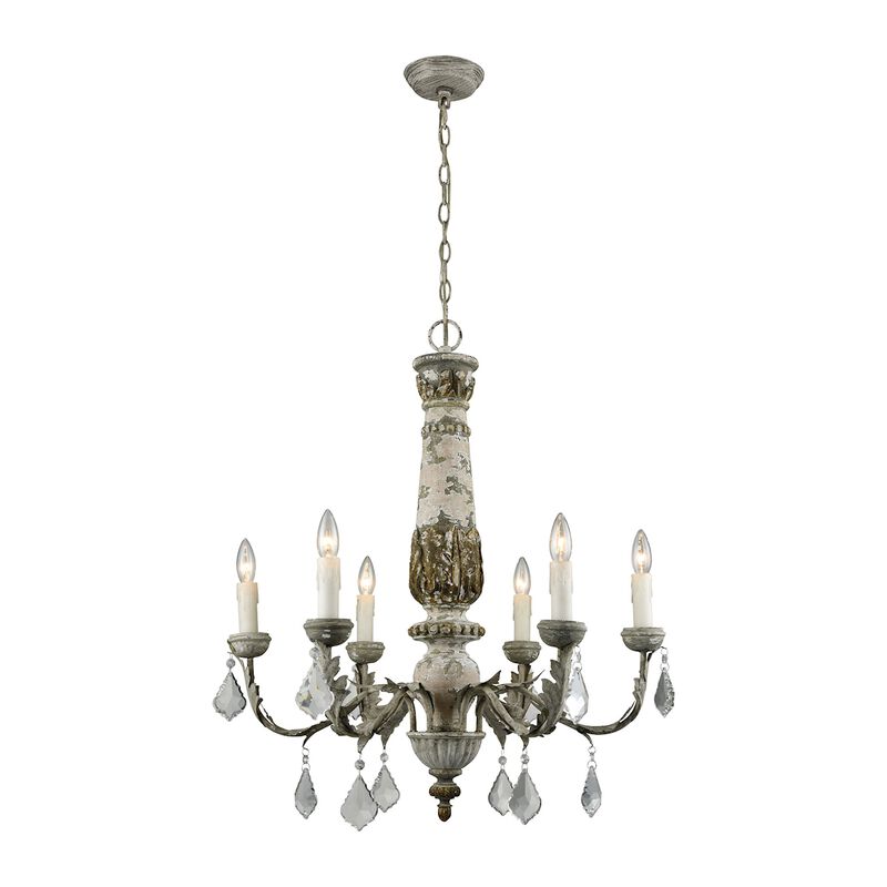 31" Silver and White Luxurious Genevieve 6-Light Handmade Round Chandelier