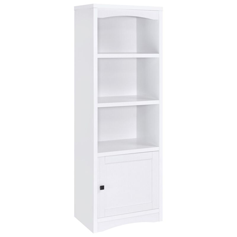 Donna Media Tower Pier Cabinet, Adjustable Shelves, White Wood 71 Inch - Benzara