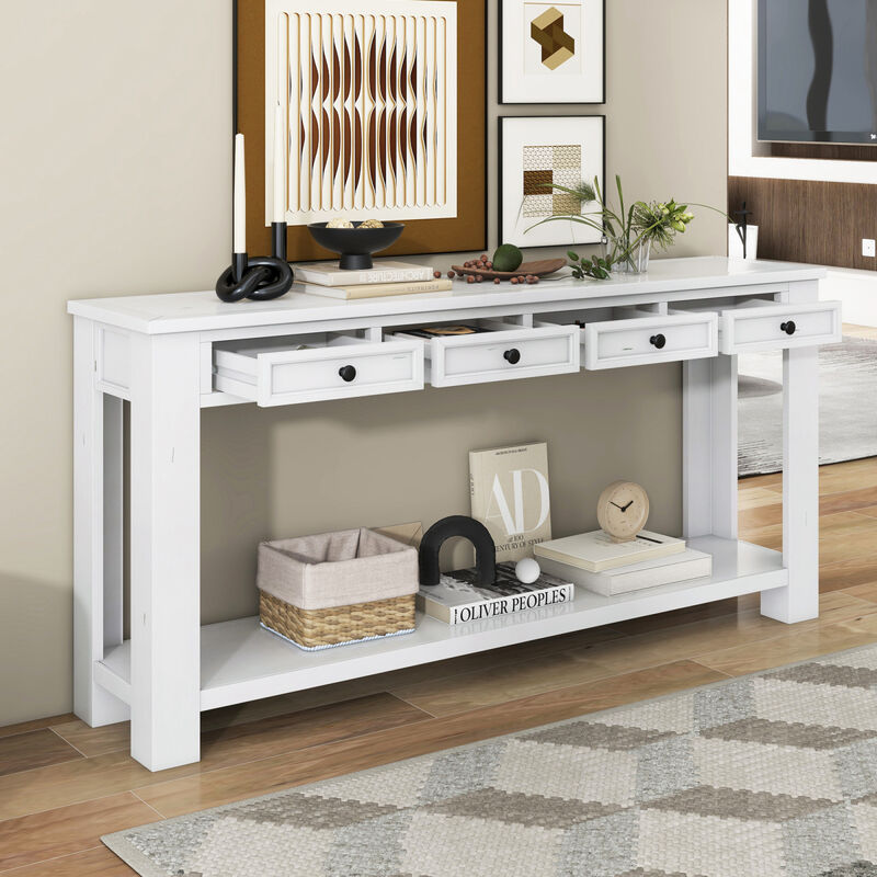 Console Table/Sofa Table With Storage Drawers And Bottom Shelf For Entryway Hallway(Antique White)