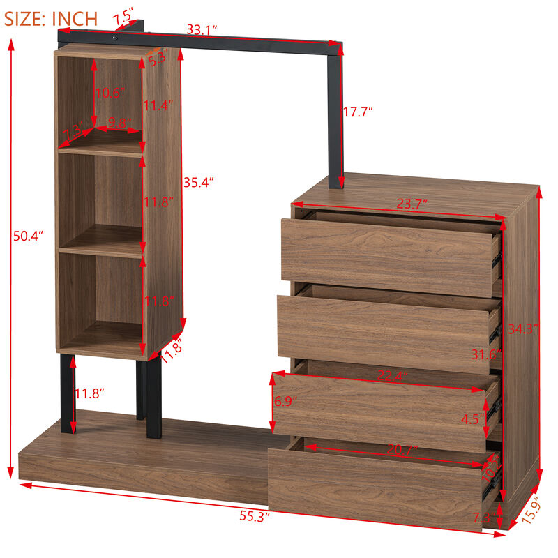 Merax Wardrobe with 4 Drawers and 3 Shelves