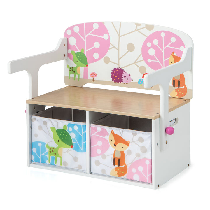 Kids Convertible Activity Bench with 2 Removable Fabric Storage Bins