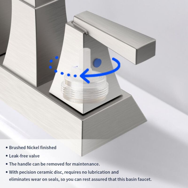Brushed Nickel Bathroom Sink Faucet, 2-Handle Centerset for Modern Vanity & Durable Design