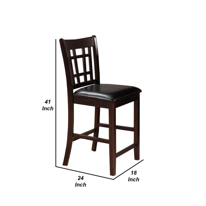 41 Inch Wood Counter Height Chair, Leatherette Seat, Dark Brown, Set of 2-Benzara