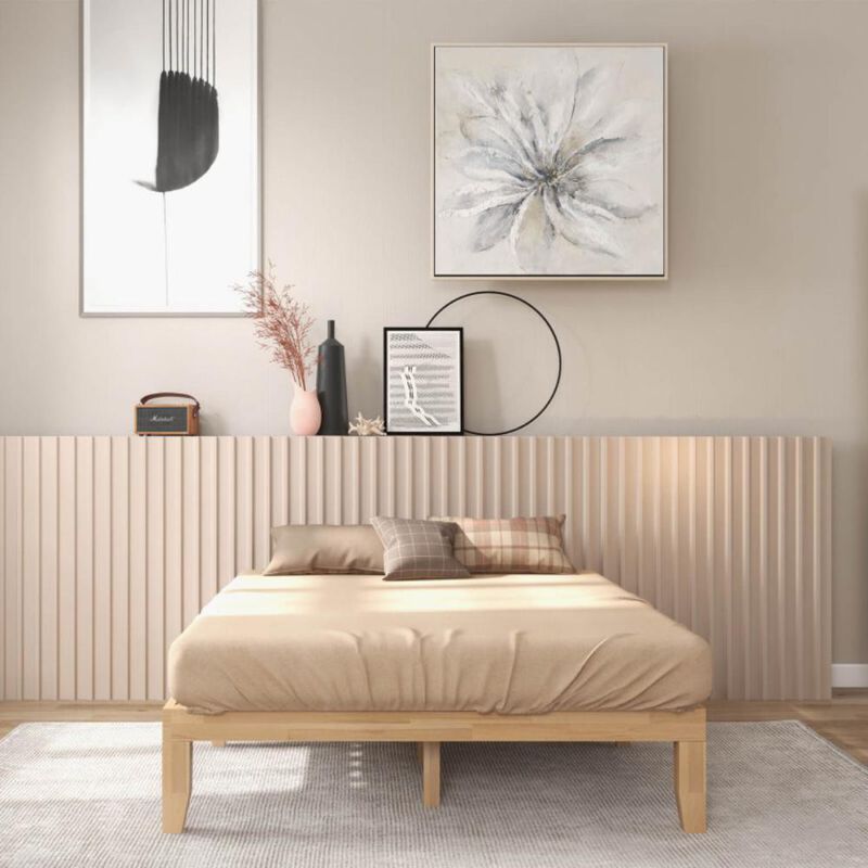 Hivvago 14 Inch Queen Size Rubber Wood Platform Bed Frame with Wood Slat Support