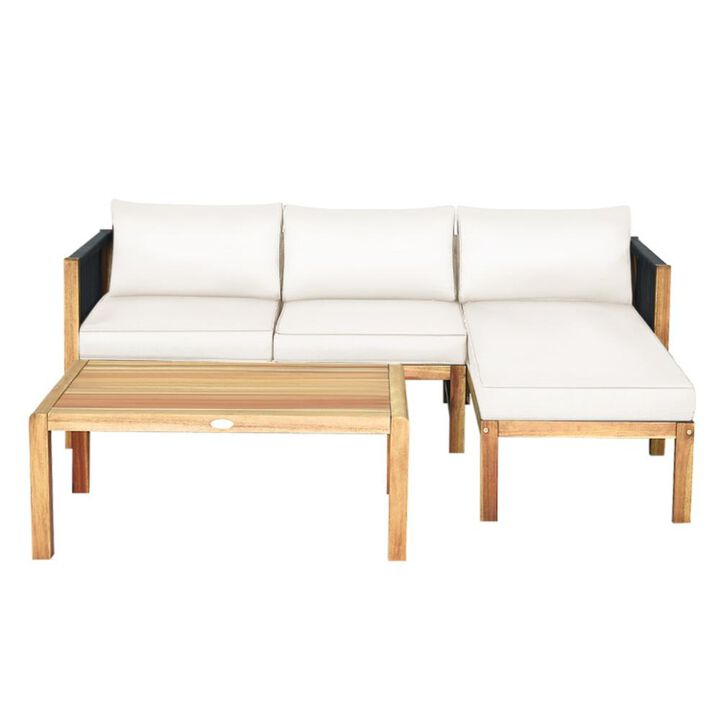 Hivvago 3 Pieces Patio Acacia Wood Sofa Furniture Set with Nylon Rope Armrest