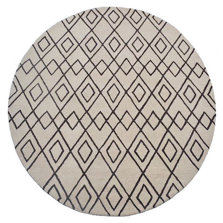 RUGSOTIC CARPETS HAND TUFTED WOOL ECO-FRIENDLY AREA RUGS  - 8'x8', Round Shape, Cream & Brown, Geometric Modern Design, High Pile Thick Handmade Area Rugs for Living Room, Bed Room (K04510)