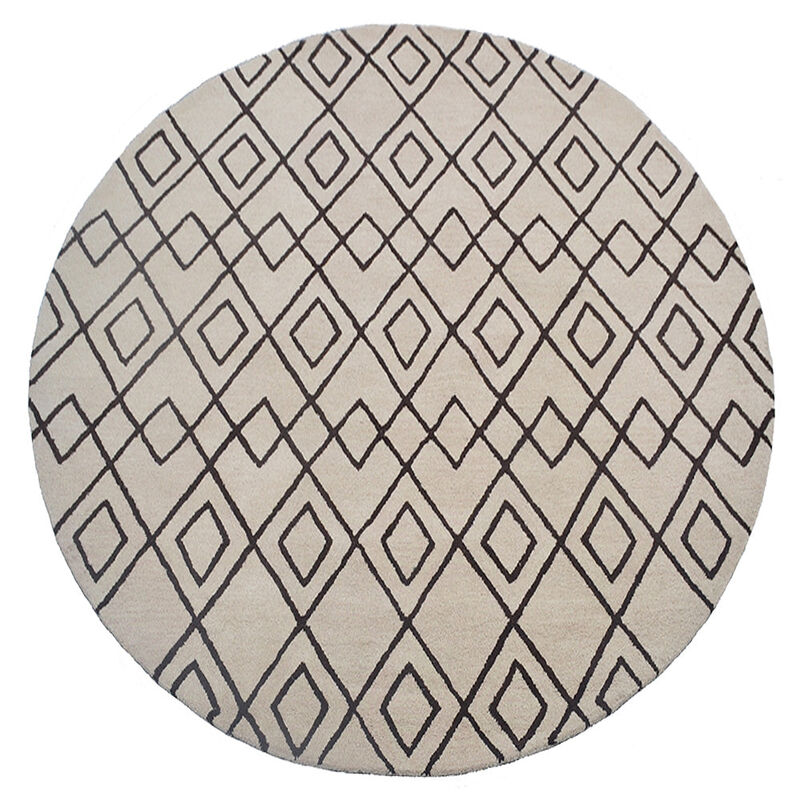 RUGSOTIC CARPETS HAND TUFTED WOOL ECO-FRIENDLY AREA RUGS  - 8'x8', Round Shape, Cream & Brown, Geometric Modern Design, High Pile Thick Handmade Area Rugs for Living Room, Bed Room (K04510)