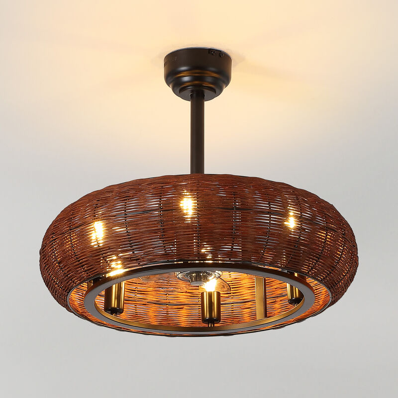 Cassidy 6-Light Modern Bohemian 6-Speed Metal Rattan Mobile-App Remote-Controlled Height-Adjustable Lantern LED Ceiling Fan