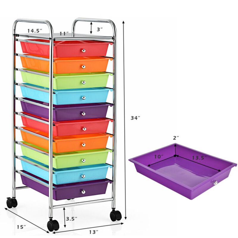 Hivvago 10 Drawer Rolling Storage Cart Organizer with 4 Universal Casters