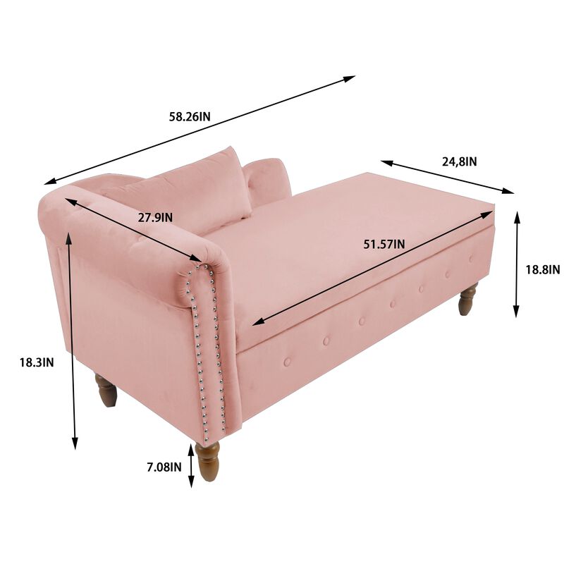 Mondawe Indoor Chaise Lounge, Upholstered Rolled Arm Chaise Sleeper Chair with Nailhead Trim