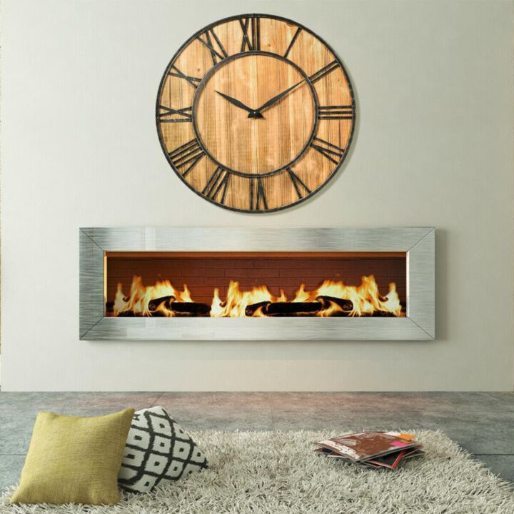 Hivvago 30 Inch Round Wall Clock Decorative Wooden Silent Clock with Battery