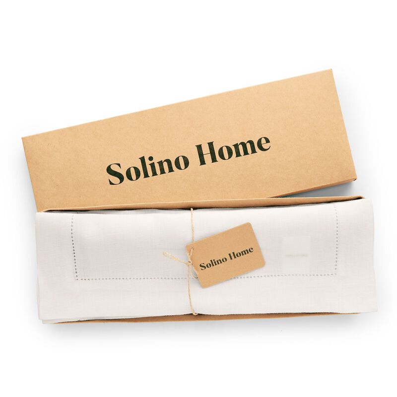 Solino Home 100% Pure Linen Placemats Set of 6, 14 x 19 Inch| Sonoma Hemstitch