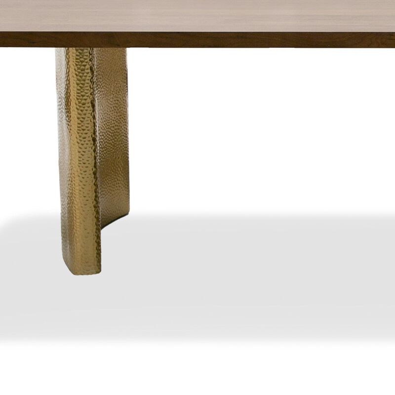 Cid Jorie 87 Inch Dining Table, Rectangular Top, Walnut Brown Veneer, Steel - Benzara