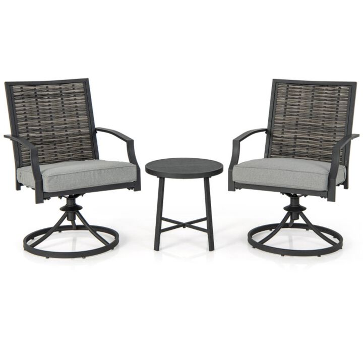 Hivvago 3 Piece Patio Swivel Chair Set with Soft Seat Cushions for Backyard