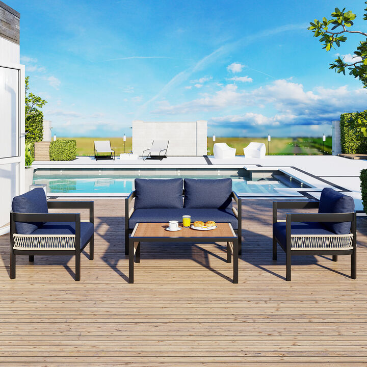 Merax Outdoor Iron Frame Sofa Set with 1 Table