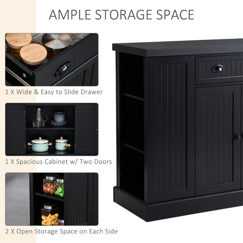 Black Fluted Feast Aid: Kitchen Island Cart with Adjustable Shelves