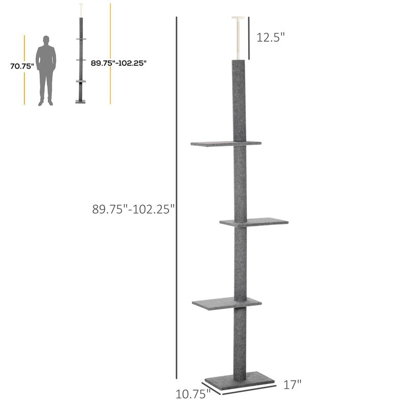 Grey Cat Activity Center: Floor-to-Ceiling Climbing Tower with Sisal