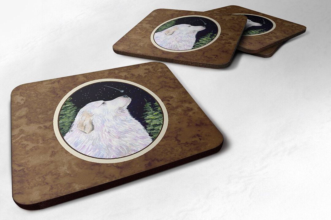 Caroline's Treasures SS8470FC Starry Night Great Pyrenees Foam Coasters Set of 4 (Set of 4), 3.5 H x 3.5 W, Multicolor