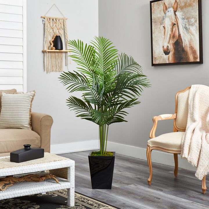 Hivvago 5 Feet Paradise Palm Artificial Tree in Black Metal Planter