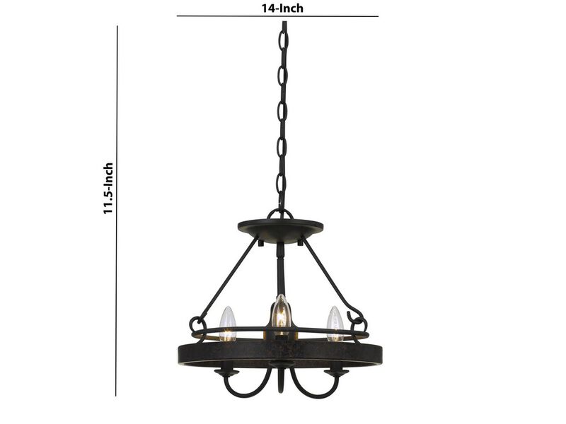 60 X 3 Watt Metal Frame Pendant with Hardwired Switch, Textured Gray - Benzara