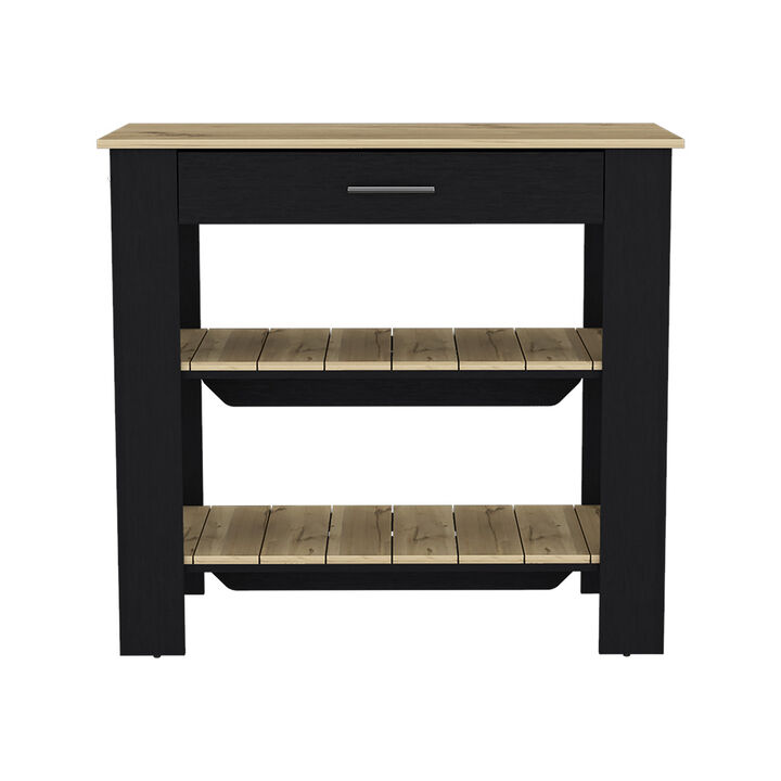 Kitchen Island 40 Inches Dozza, Kitchen, Black / Light Oak