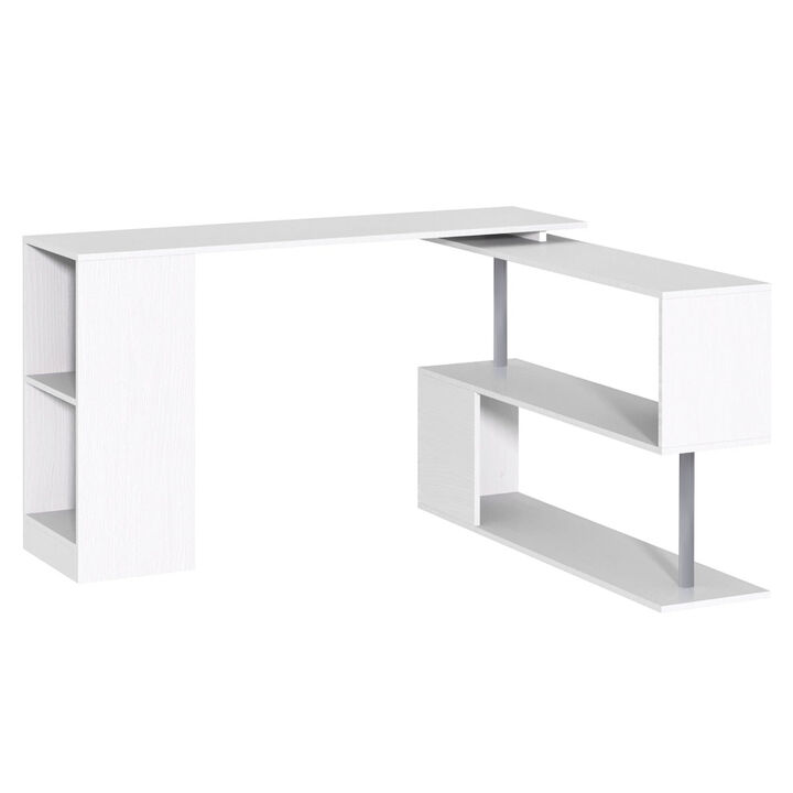 White Versatile Office: 55" 360° Rotating L-Shaped Desk with Storage